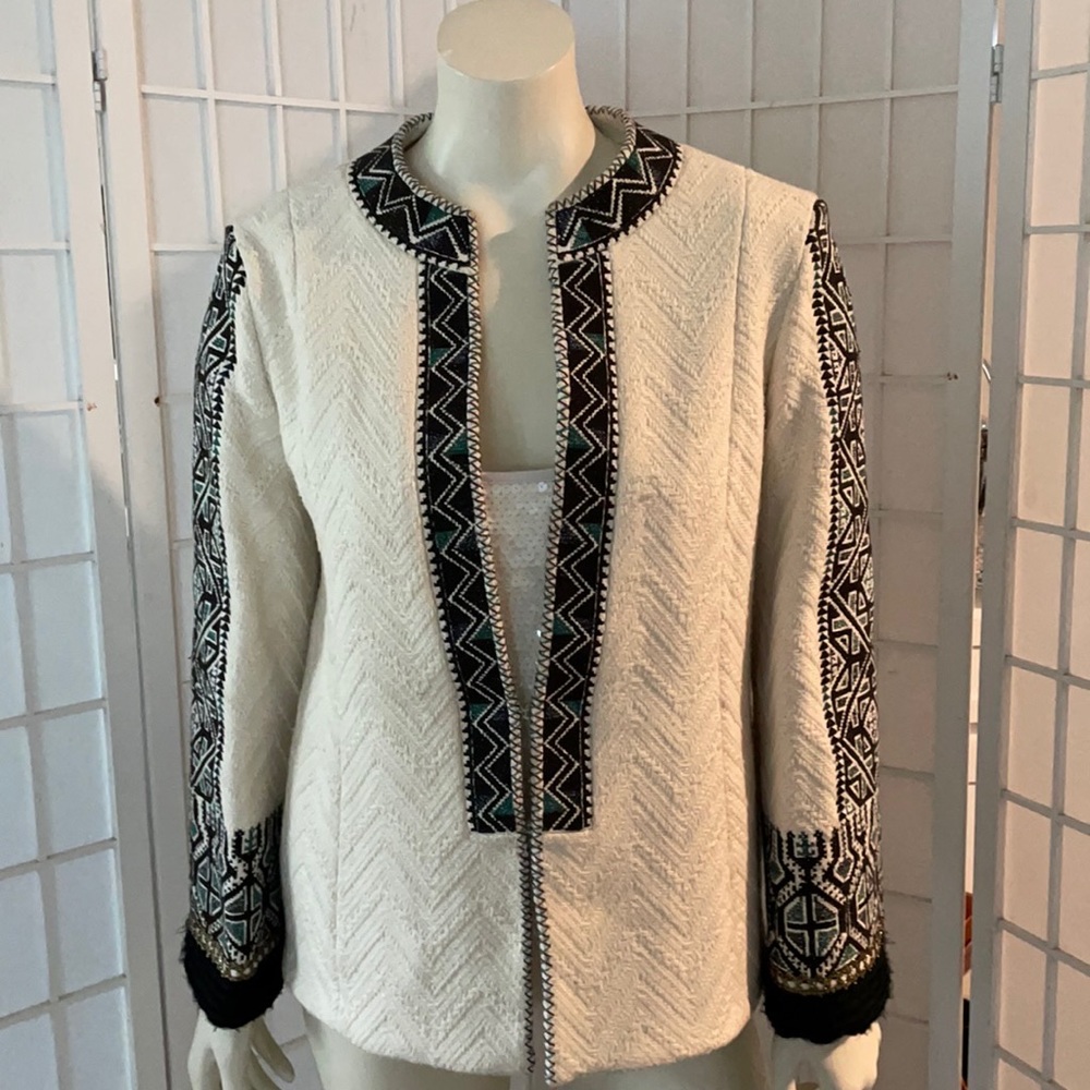 White Aztec Trim Jacket sz4